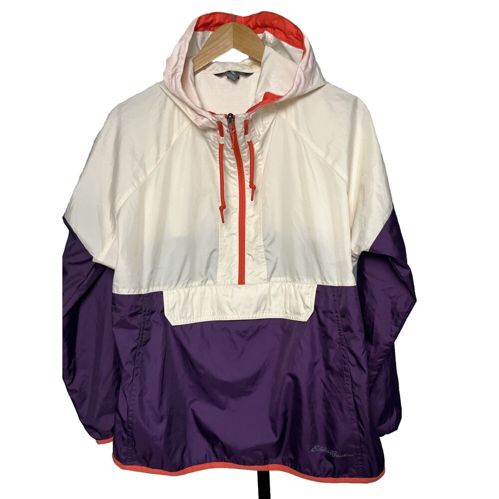 Eddie Bauer Jacket Hood Lightweight Windbreaker 1/2 Zip Purple Women‎ Large Gorp